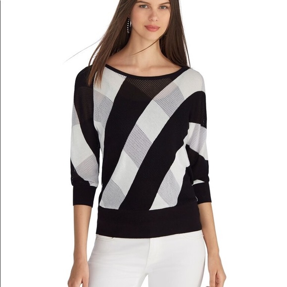 NWOT 💫 WHBM Black White Stitched Pullover - Picture 7 of 7